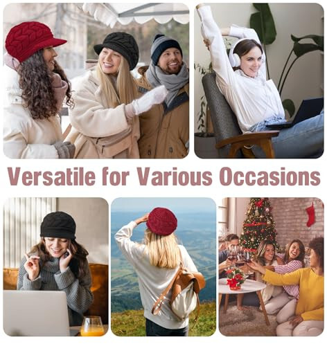 YSense 2 Pack Womens Winter Hats Warm Knit Hat Slouchy Beanie Cap with Brim Gifts - 6