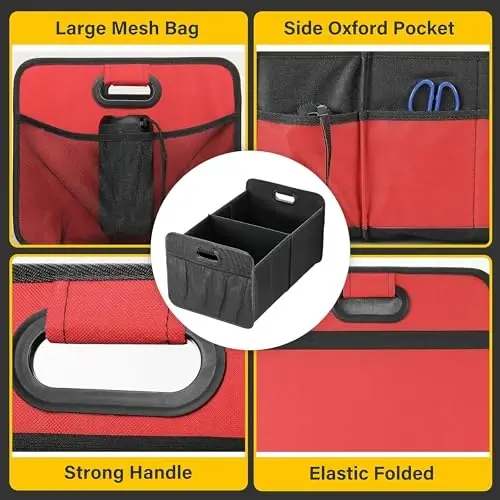 YSSOA 2 Compartments Car Trunk Organizer, 600D Oxford Polyester Car Storage, Anti-slip 14