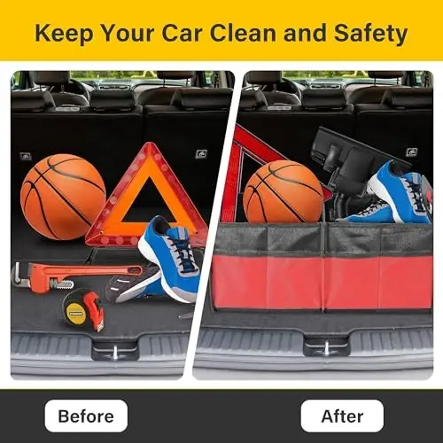 YSSOA 2 Compartments Car Trunk Organizer, 600D Oxford Polyester Car Storage, Anti-slip 14