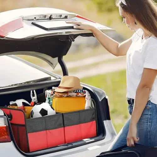 YSSOA 2 Compartments Car Trunk Organizer, 600D Oxford Polyester Car Storage, Anti-slip 14