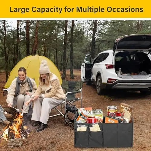 YSSOA 2 Compartments Car Trunk Organizer, 600D Oxford Polyester Car Storage, Anti-slip 14