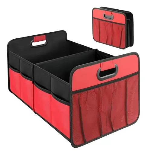 YSSOA 2 Compartments Car Trunk Organizer, 600D Oxford Polyester Car Storage, Anti-slip 14