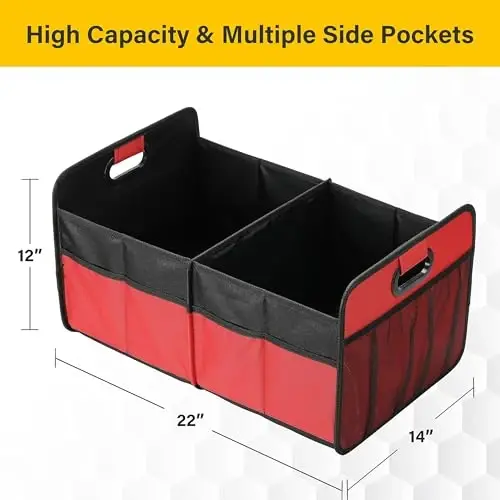 YSSOA 2 Compartments Car Trunk Organizer, 600D Oxford Polyester Car Storage, Anti-slip 14