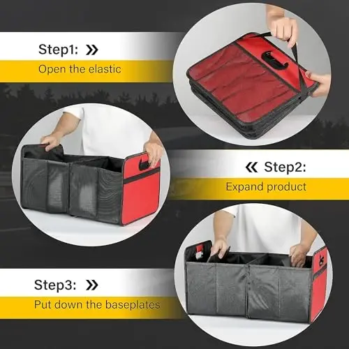 YSSOA 2 Compartments Car Trunk Organizer, 600D Oxford Polyester Car Storage, Anti-slip 14