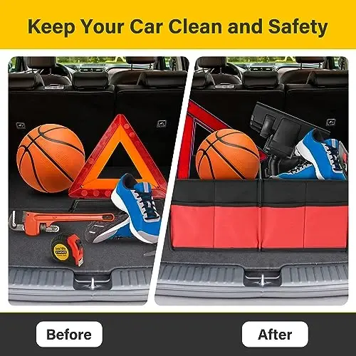 YSSOA 2 Compartments Car Trunk Organizer, 600D Waterproof Oxford Polyester Car Storage, Anti-slip 14