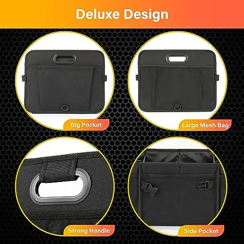YSSOA Car Trunk Organizer, Collapsible 2 Compartment Non Slip Bottom, Waterproof Car Storage Box, 600D Oxford Polyester Sturdy Accessories for SUV, Mini-Van, 50L, Black - 3