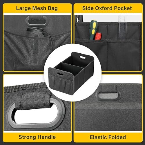 YSSOA Trunk Organizer for Car/SUV/Truck, Collapsible 2 Compartment Automotive Storage Box, 600D Waterproof Oxford Polyester 50L Travel Accessories, Anti-slip & Leak-proof, Black New - YSSOA (1)