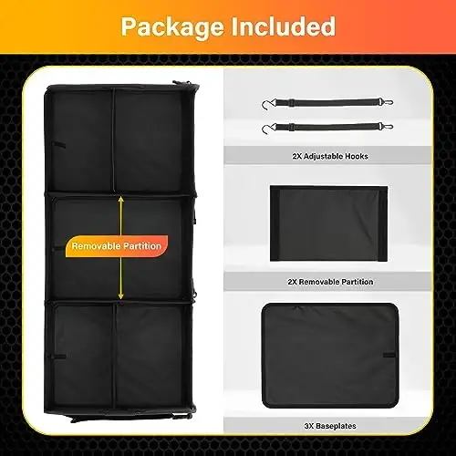 YSSOA Avtomobil Magistral Tashkilotchisi, Yiqiladigan 2 Bo'linmali Sirpanmaydigan Taglik, Suv o'tkazmaydigan Avtomobil Saqlash Qutisi, SUV, Mini-Van uchun 600D Oksford Polyester Bardoshli Aksessuarlar, 50L, Qora - 4