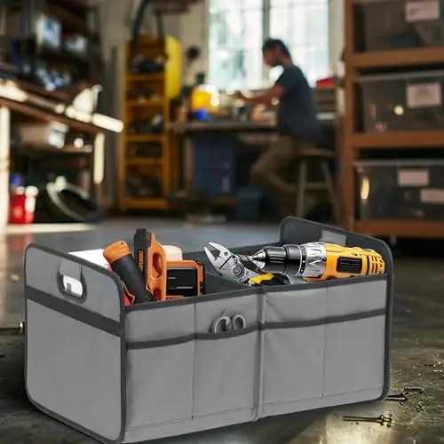 YSSOA Avtomobil/SUV/Yuk mashinasi uchun bagaj tashkilotchisi, yig'iladigan 2 bo'limli avtomobil saqlash qutisi, 600D suv o'tkazmaydigan Oxford Polyester 50L sayohat aksessuarlari, sirpanishga qarshi va oqishga qarshi, kulrang (2 dona) - 2