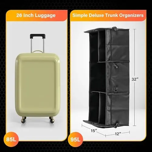YSSOA Multi Compartments Collapsible Car Trunk Organizer, 600D Waterproof Oxford Polyester 50L Car Storage with Adjustable Strap & Anti-slip Bottom, for SUV, Truck, Black New - 2