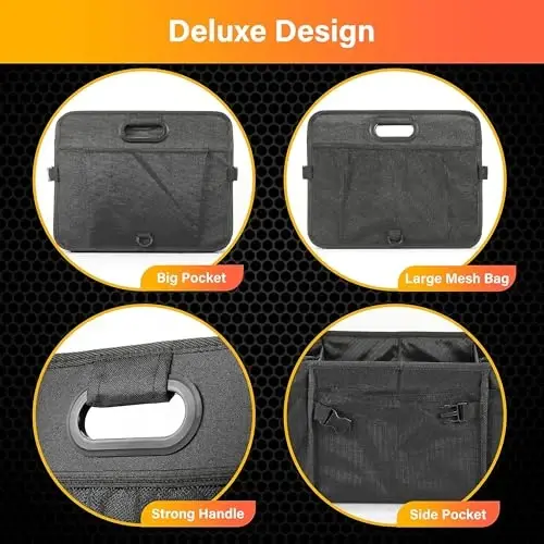 YSSOA Ko'p bo'limli yig'iladigan avtomobil yukxona tashkilotchisi, 600D suv o'tkazmaydigan Oxford Polyester 50L SUV, yuk mashinasi uchun sozlanishi tasmali va sirpanishga qarshi pastki qism bilan avtomobil saqlash, qora yangi - 3