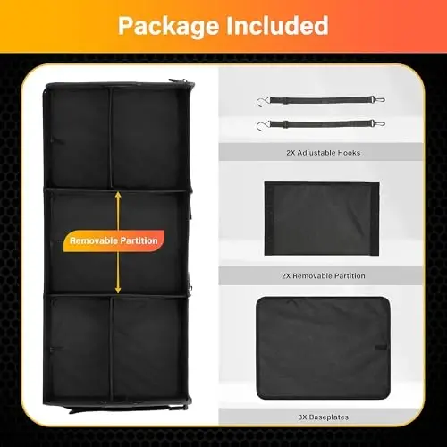 YSSOA Multi Compartments Collapsible Car Trunk Organizer, 600D Waterproof Oxford Polyester 50L Car Storage with Adjustable Strap & Anti-slip Bottom, for SUV, Truck, Black New - 4