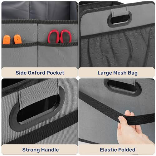 YSSOA Trunk Organizer for Car/SUV/Truck, Collapsible 2 Compartment Automotive Storage Box, 600D Waterproof Oxford Polyester 50L Travel Accessories, Anti-slip & Leak-proof, Grey - 5