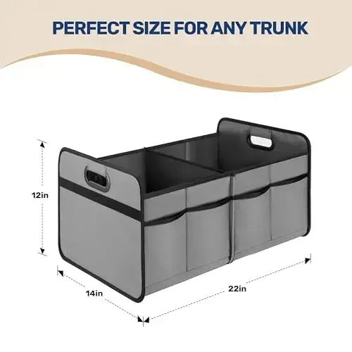 YSSOA Trunk Organizer for Car/SUV/Truck, Collapsible 2 Compartment Automotive Storage Box, 600D Waterproof Oxford Polyester 50L Travel Accessories, Anti-slip & Leak-proof, Grey (Pack of 2) - 3