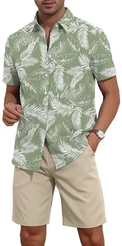 YTD Men's 2 Piece Outfits Tropical Print Short Sleeve Button Down Hawaiian Shirt and Beach Shorts Set - 3
