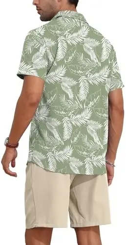 YTD Men's 2 Piece Outfits Tropical Print Short Sleeve Button Down Hawaiian Shirt and Beach Shorts Set - 5