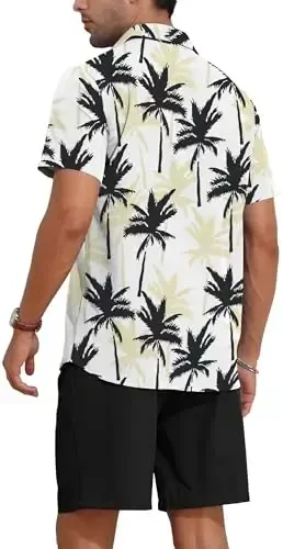 YTD Men's 2 Piece Outfits Tropical Print Short Sleeve Button Down Hawaiian Shirt and Beach Shorts Set - 5