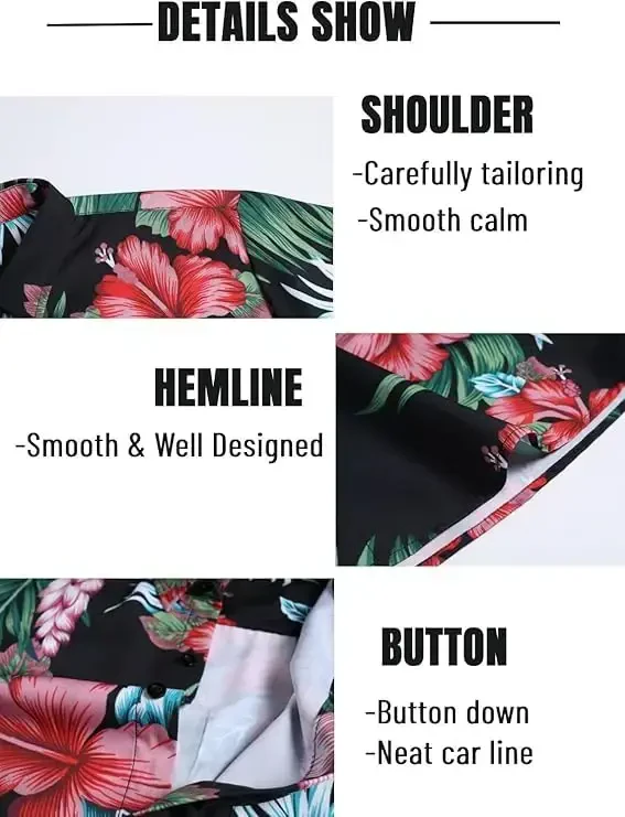 YTD Mens Flower Hawaiian 2 Piece Outfit Sets Short Sleeve Beach Casual Button Down Shirt and Shorts Suits - 6