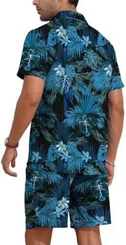 YTD Mens Flower Hawaiian 2 Piece Outfit Sets Short Sleeve Beach Casual Button Down Shirt and Shorts Suits - 4