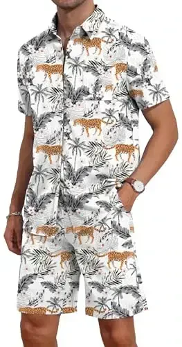 YTD Mens Flower Hawaiian 2 Piece Outfit Sets Short Sleeve Beach Casual Button Down Shirt and Shorts Suits - MODAZONE (1)