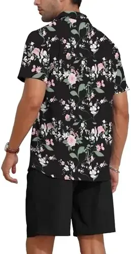 YTD Men's 2 Piece Outfits Tropical Print Short Sleeve Button Down Hawaiian Shirt and Beach Shorts Set - 5