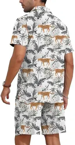 YTD Mens Flower Hawaiian 2 Piece Outfit Sets Short Sleeve Beach Casual Button Down Shirt and Shorts Suits - 4
