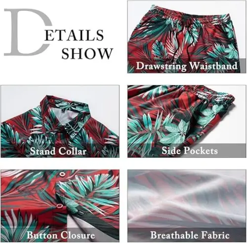 YTD Men's Flower Hawaiian 2 Piece Outfit Sets Short Sleeve Beach Casual Button Down Shirt and Shorts Suits - 5
