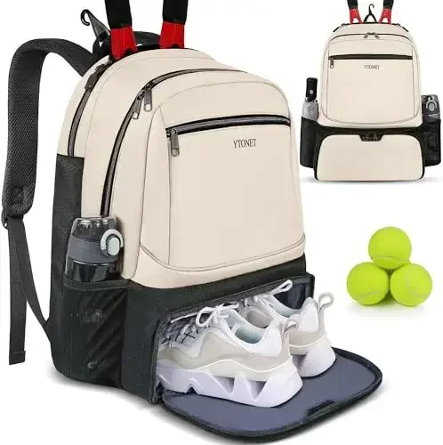Ytonet Tennis Bag Tennis Backpack for Women Men 2 Rackets with Insulated Pocket Ventilated Shoe Compartment - 1