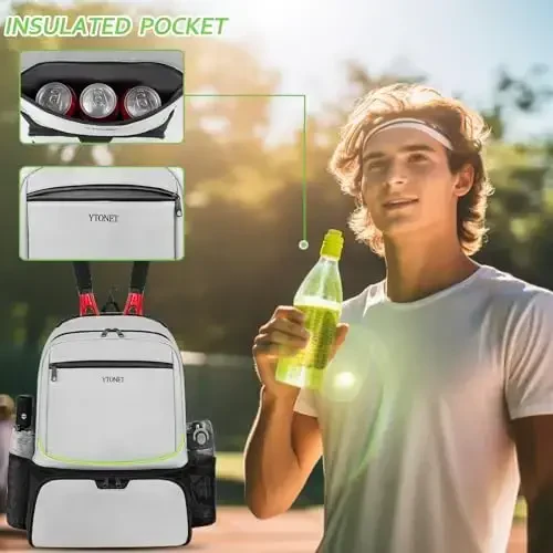 Ytonet Tennis Bag Tennis Backpack for Women Men 2 Rackets with Insulated Pocket Ventilated Shoe Compartment - 2