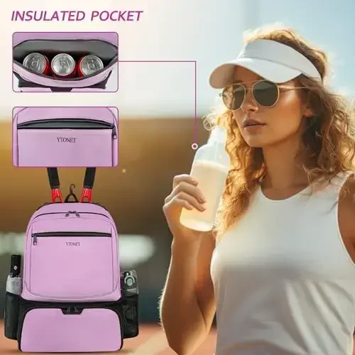 Ytonet Tennis Bag Tennis Backpack for Women Men 2 Rackets with Insulated Pocket Ventilated Shoe Compartment - 2