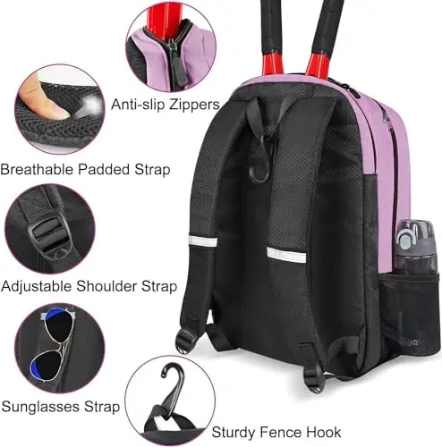 Ytonet Tennis Bag Tennis Backpack for Women Men 2 Rackets with Insulated Pocket Ventilated Shoe Compartment - 5