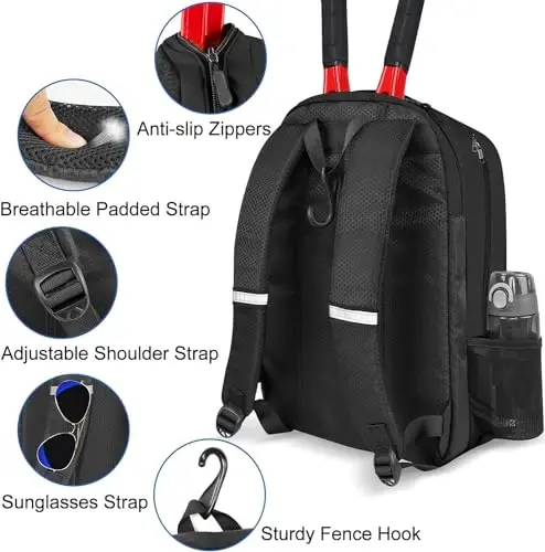 Ytonet Tennis Bag Tennis Backpack for Women Men 2 Rackets with Insulated Pocket Ventilated Shoe Compartment - 6