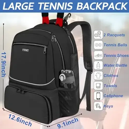 Ytonet Tennis Bag Tennis Backpack for Women Men 2 Rackets with Insulated Pocket Ventilated Shoe Compartment - 4