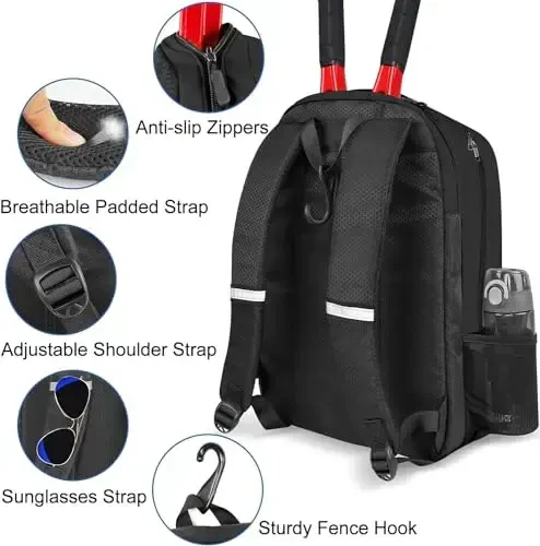 Ytonet Tennis Bag Tennis Backpack for Women Men 2 Rackets with Insulated Pocket Ventilated Shoe Compartment - 6
