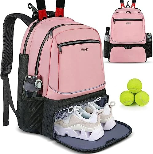 Ytonet Tennis Bag Tennis Backpack Ayollar va Erkaklar uchun 2 Raketka bilan Izolyatsiyalangan Cho'ntak Ventilyatsiya Qilingan Oyoq Kiyim Bo'limi bilan - Ytonet
