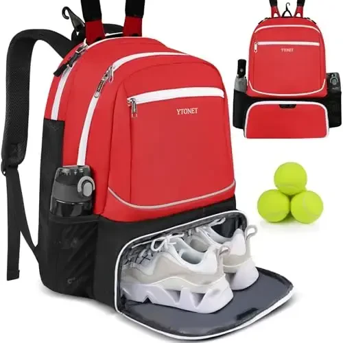 Ytonet Tennis Bag Tennis Backpack for Women Men 2 Rackets with Insulated Pocket Ventilated Shoe Compartment - 1