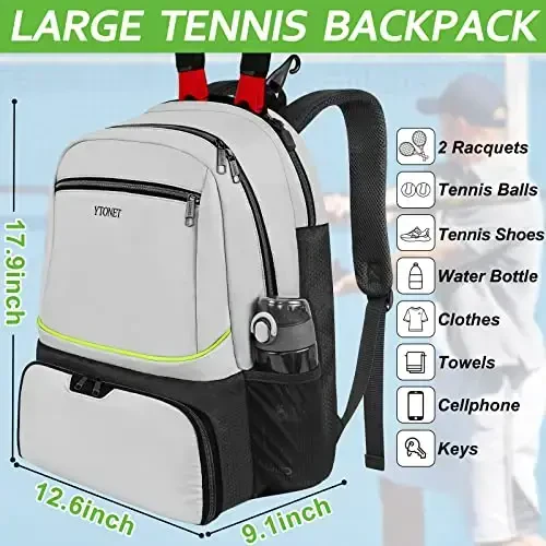 Ytonet Tennis Bag Tennis Backpack for Women Men 2 Rackets with Insulated Pocket Ventilated Shoe Compartment - 3