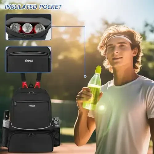 Ytonet Tennis Bag Tennis Backpack for Women Men 2 Rackets with Insulated Pocket Ventilated Shoe Compartment - 3