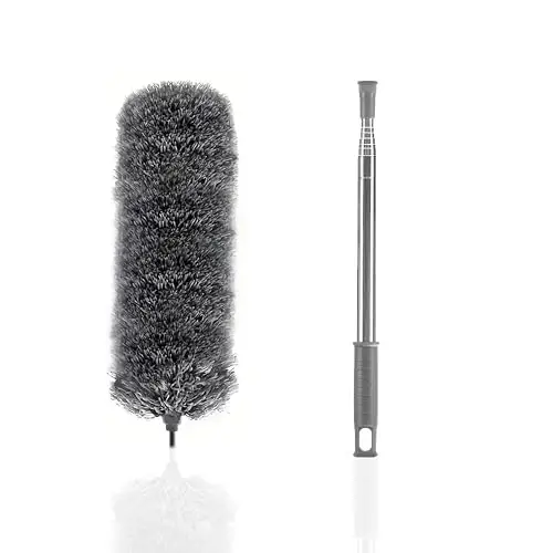 Yuibthr Cho'ziluvchan tutqichli o'rgimchak to'rini tozalagich, egiluvchan mikrofiber bosh yuviladigan, 15-100 dyuymli uzun tutqichli, shift ventilyatori, deraza, mebel va mashinalarni tozalash uchun mo'ljallangan changyutgich, kulrang 