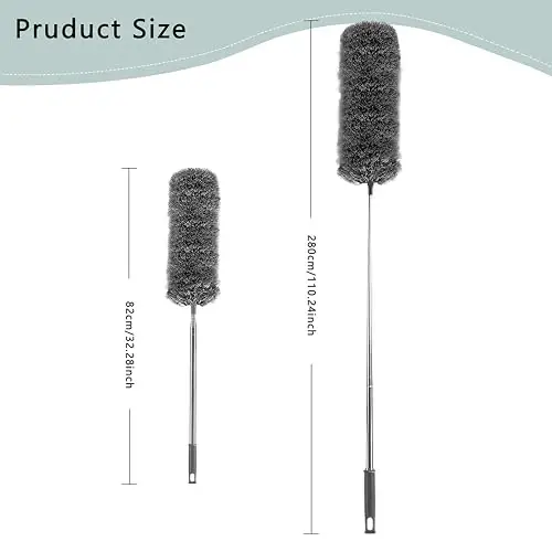 Yuibthr Cho'ziluvchan tutqichli o'rgimchak to'rini tozalagich, egiluvchan mikrofiber bosh yuviladigan, 15-100 dyuymli uzun tutqichli, shift ventilyatori, deraza, mebel va mashinalarni tozalash uchun mo'ljallangan changyutgich, kulrang - 2