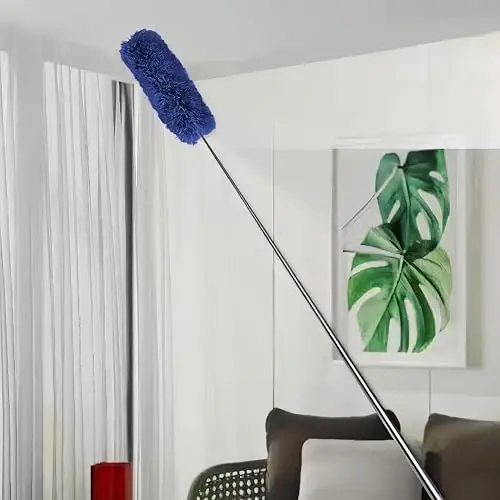 Yuibthr Cobweb Duster with Extension Pole, Spider Web Brush & Ceiling Duster Kit for Cleaning,w 2 Pack 15-100 Inch Long Handle Dusters for Cleaning Ceiling Fan, Blinds, Furniture & Cars, Gray+Blue - 6