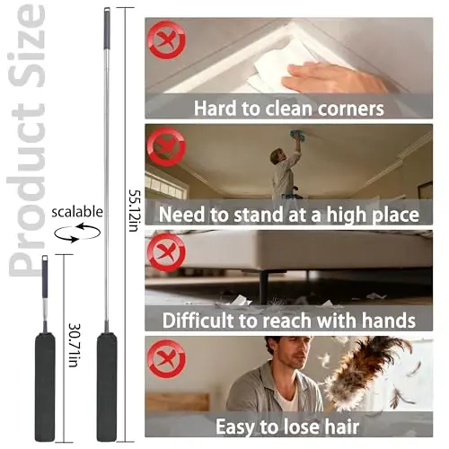 Yuibthr Retractable Gap Dust Cleaner Under Appliance Cleaning Tool with 5 Microfiber Dusting Cloths - Extendable Long Handle Flat Duster for Under Refrigerator Couch Bed Furniture - YUIBTHR (1)