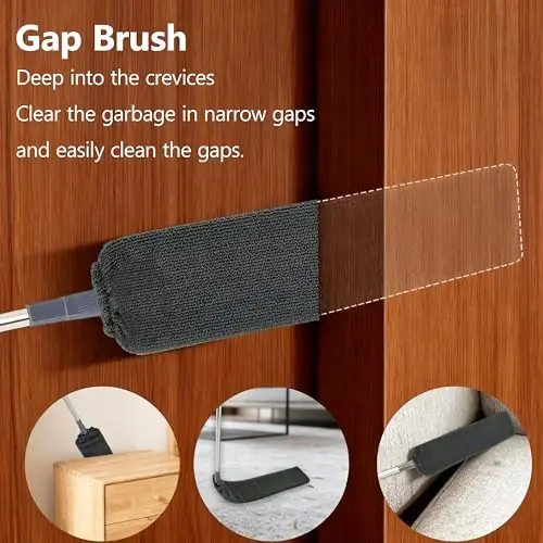 Yuibthr Retractable Gap Dust Cleaner Under Appliance Cleaning Tool with 5 Microfiber Dusting Cloths - Extendable Long Handle Flat Duster for Under Refrigerator Couch Bed Furniture - 3