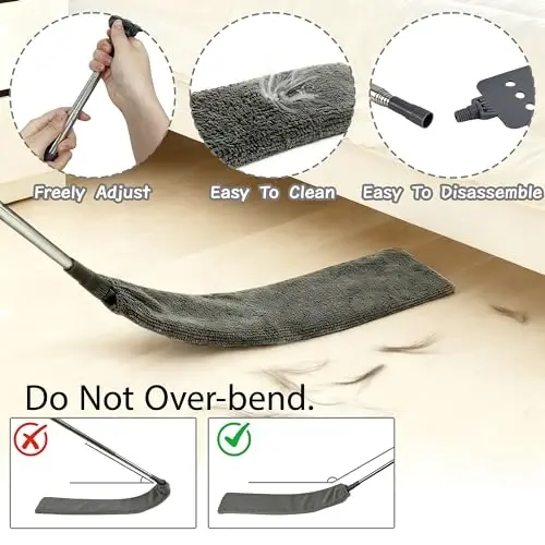 Yuibthr Retractable Gap Dust Cleaner Under Appliance Cleaning Tool with 5 Microfiber Dusting Cloths - Extendable Long Handle Flat Duster for Under Refrigerator Couch Bed Furniture - 4
