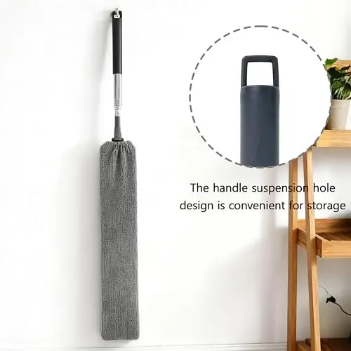 Yuibthr Retractable Gap Dust Cleaner Under Appliance Cleaning Tool with 5 Microfiber Dusting Cloths - Extendable Long Handle Flat Duster for Under Refrigerator Couch Bed Furniture - 5