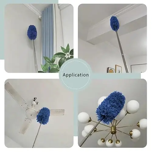 Yuibthr Uzaytma ustuni bilan Cobweb Duster, Eğimli Mikrofiber Bosh Yuviladigan 15-100 dyuym uzunlikdagi tutqichli changyutgichlar Shift fanati, jalyuzi, mebel va mashinalarni tozalash uchun, ko'k - 4