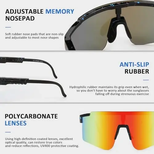 YuJian Sports Sunglasses for Men Women Youth Baseball Sunglasses UV400 Protection Adjustable Temple - 3