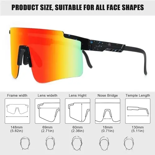 YuJian Sports Sunglasses for Men Women Youth Baseball Sunglasses UV400 Protection Adjustable Temple - 11