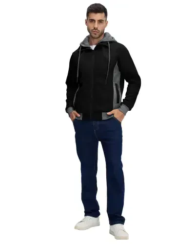 YuKaiChen Erkaklar Fermuarli Kaputli Ko'ylagi Kundalang Ko'ylagi Fleece Ko'ylagi Qora-XL - 5