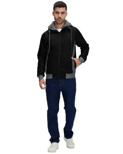 YuKaiChen Men's Zipper Hoodie Casual Hooded Sweatshirt Fleece Jacket Black-XL - 3